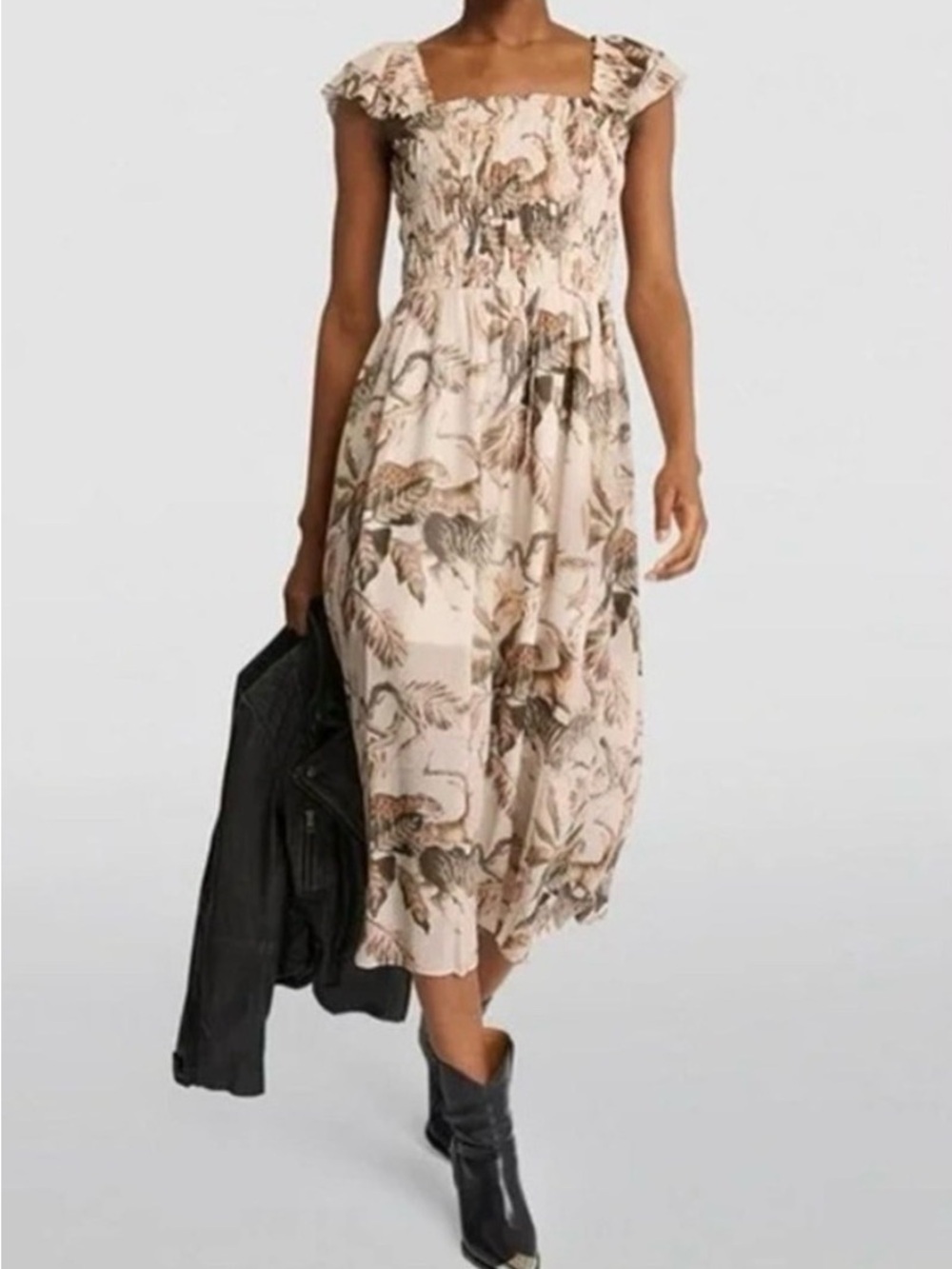 Gazelle Zebra Lion ALL SAINTS Dress Midi Animal Boho Safari Floral Medium 10